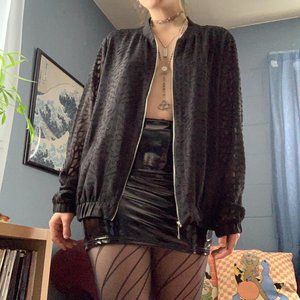 Sheer Black Burnout Printed Bomber Jacket